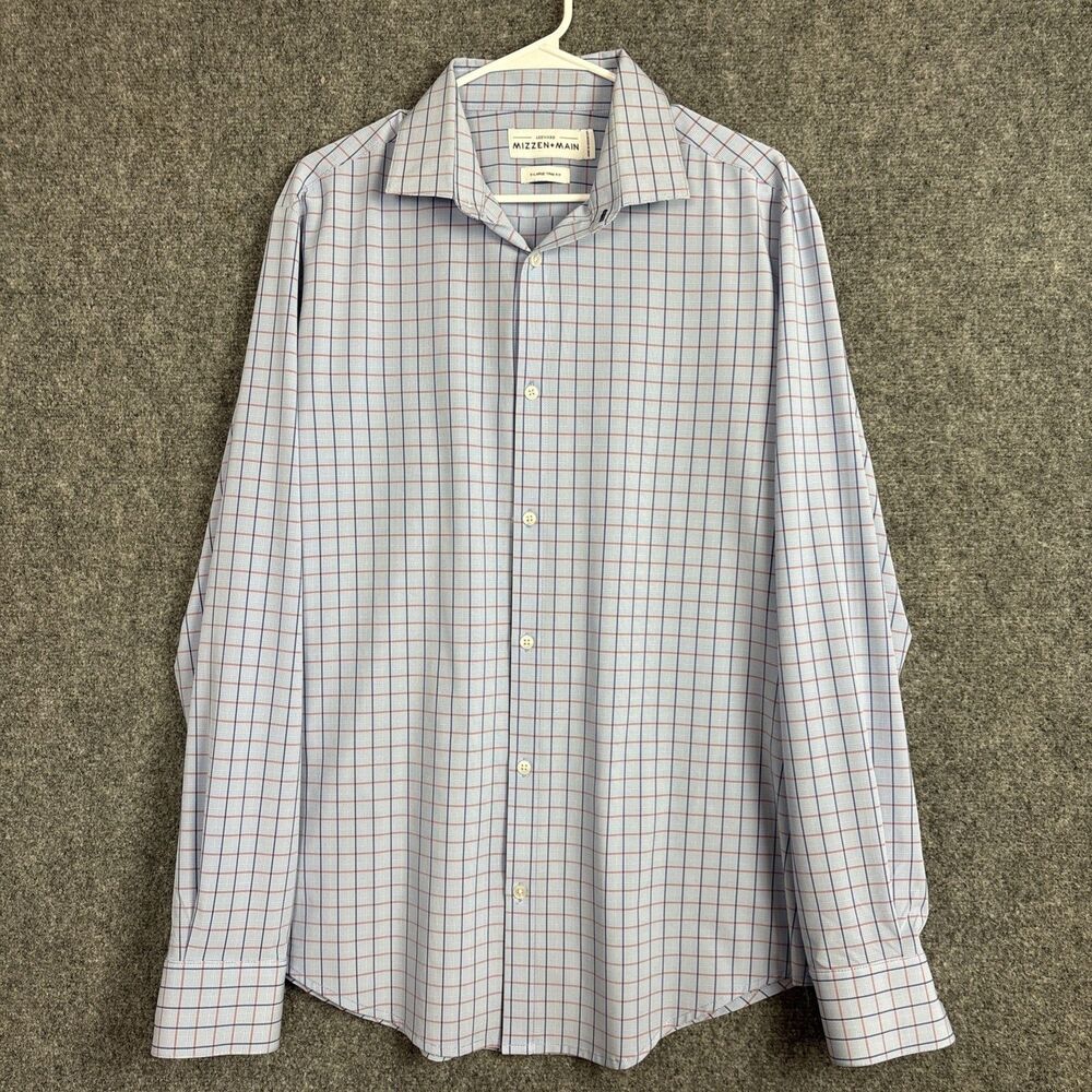 Mizzen + Main Leeward Shirt Mens XL Blue Check  Business Performance